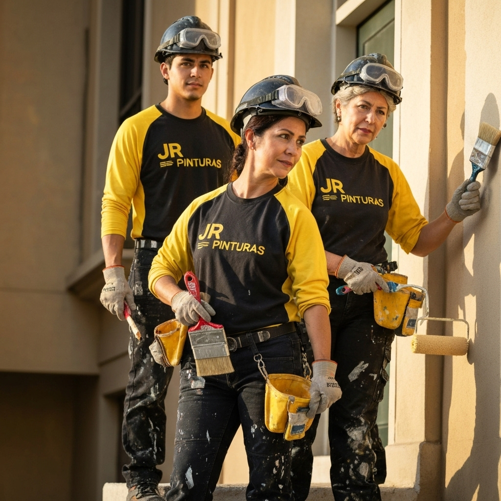 Professional JR Pinturas crew with uniforms and safety equipment